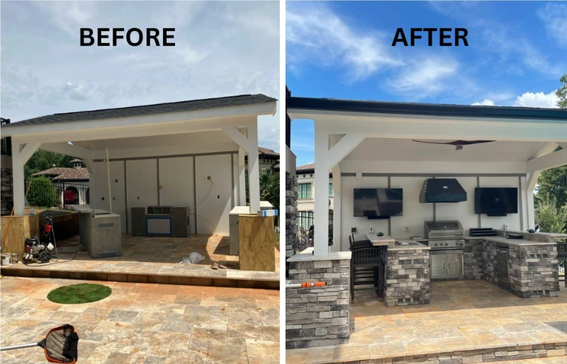 Luxury outdoor kitchen before and after makeover in Cincinnati, OH