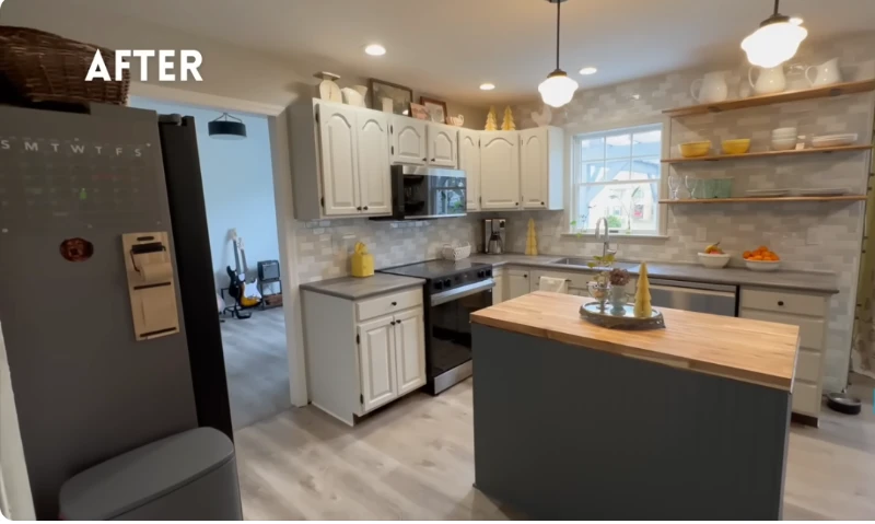 After kitchen cabinet remodeling in Cincinnati, Ohio featuring professionally refinished cabinets with a modern finish.
