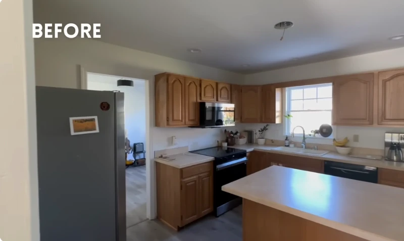 Before kitchen cabinet remodeling in Cincinnati, Ohio featuring original wood cabinets before renovation.