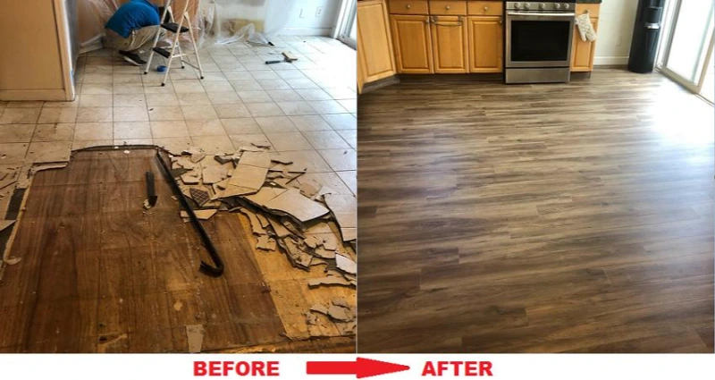 Before and After New Kitchen Floor Installation Cincinnati OH