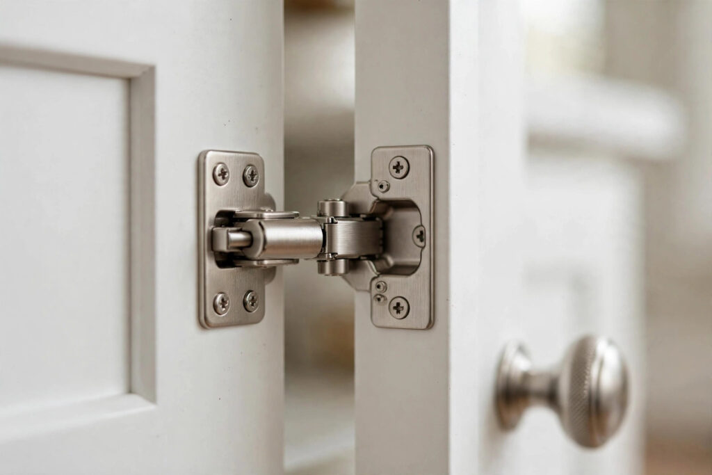 Close-up of soft-close cabinet hardware installed on new doors Cincinnati