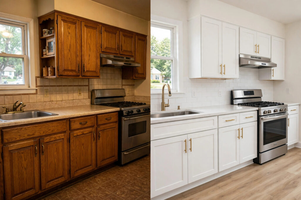 Cost comparison of cabinet refacing vs replacement Cincinnati kitchen